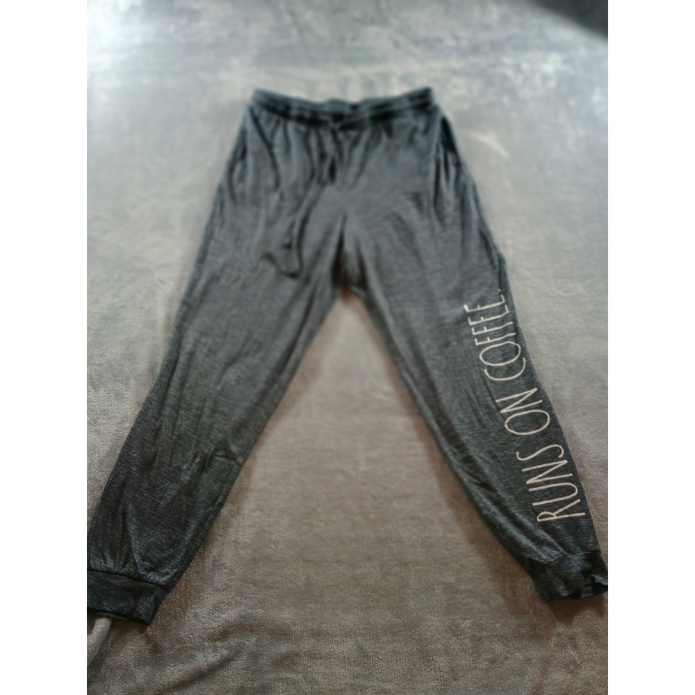 Rae Dunn Women Lounge Joggers Gray M Runs On Coffee Graphic
